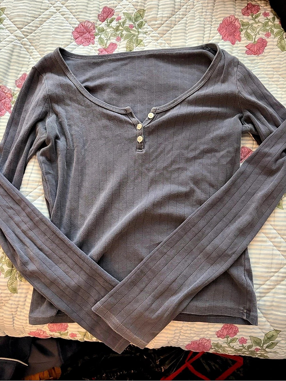 Brandy Melville Zelly Long Sleeve Ribbed Top Gray